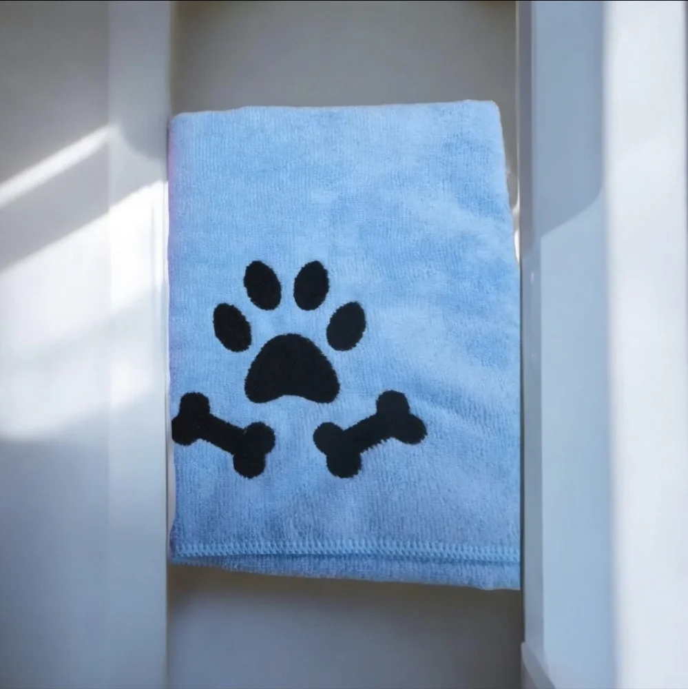 Pets Accessories, Blue Towel, and Two Dog Waste Bag with Dispenser